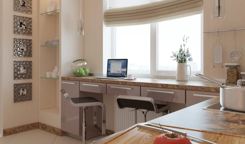 Kitchen with a windowsill of a countertop