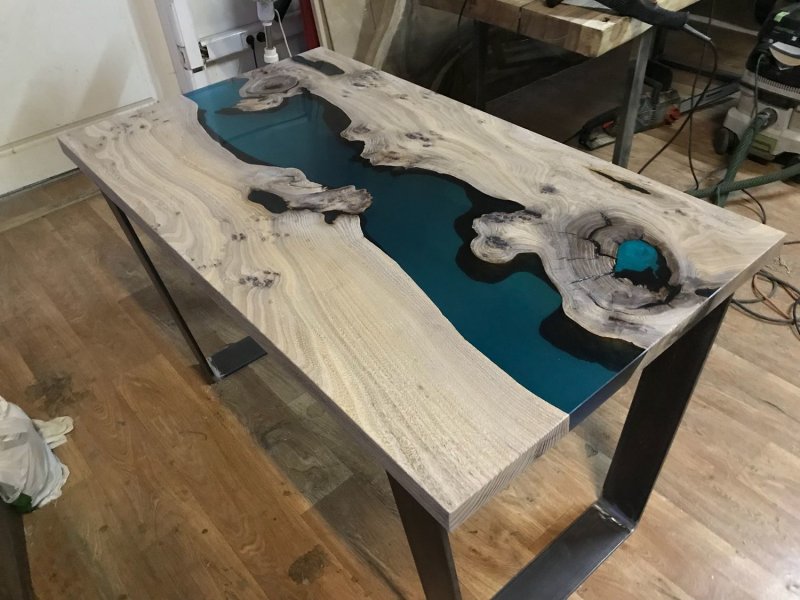 Slab table with epoxy resin