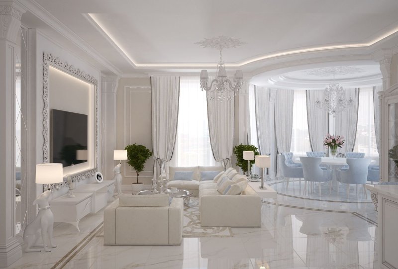 The interior of the living room in the neoclassic style