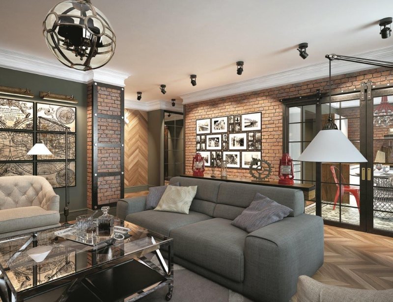 Loft style in the interior of the living room