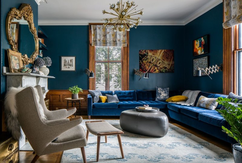 Blue sofa in the interior