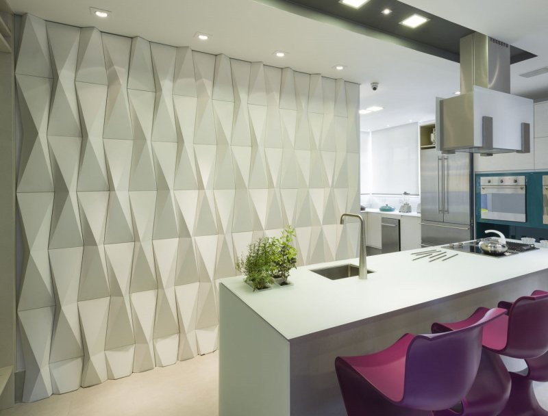 Gypsum panels in the interior of the kitchen