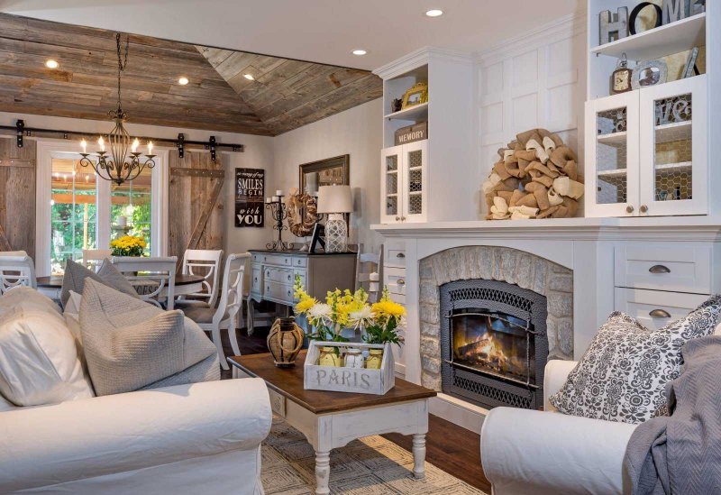 Kitchen living room with fireplace