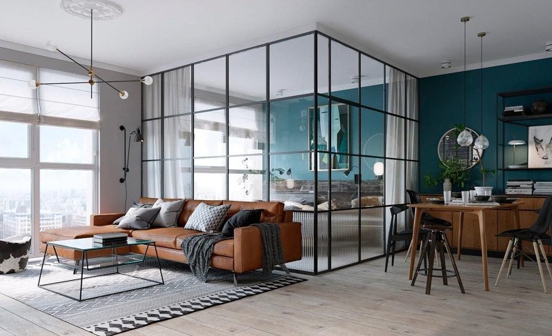 Glass partitions in the style of loft