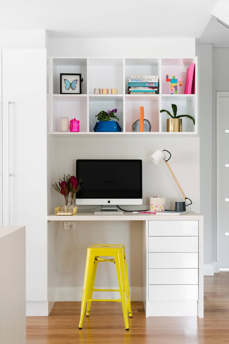 Shelves above the desk