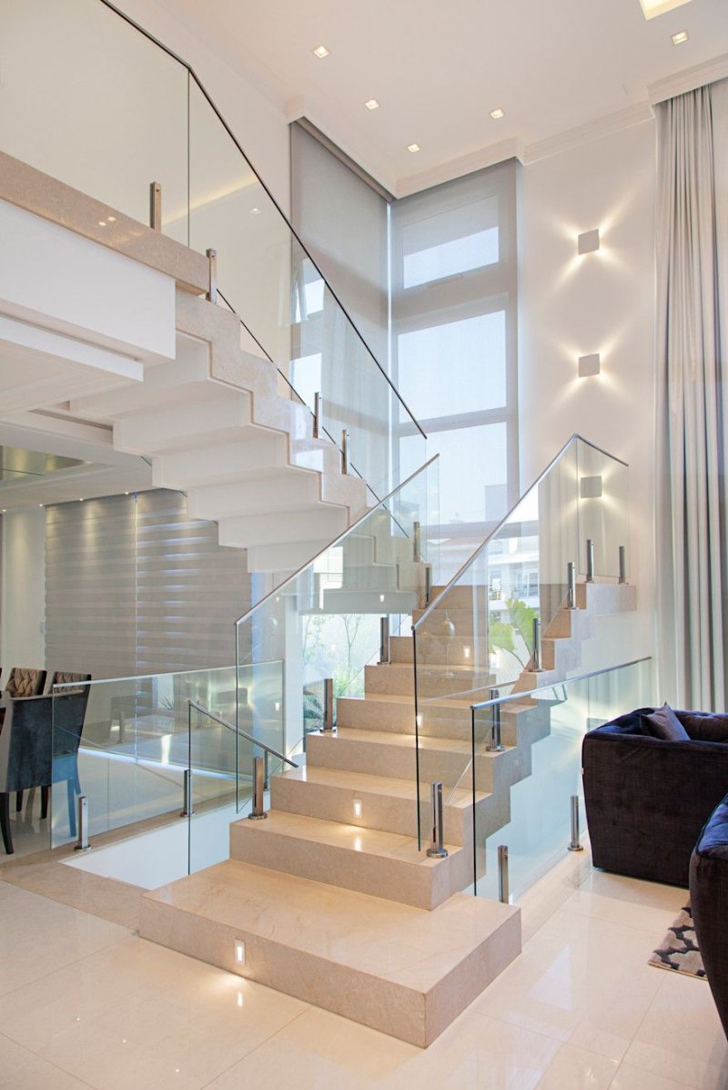 Staircase with glass railing