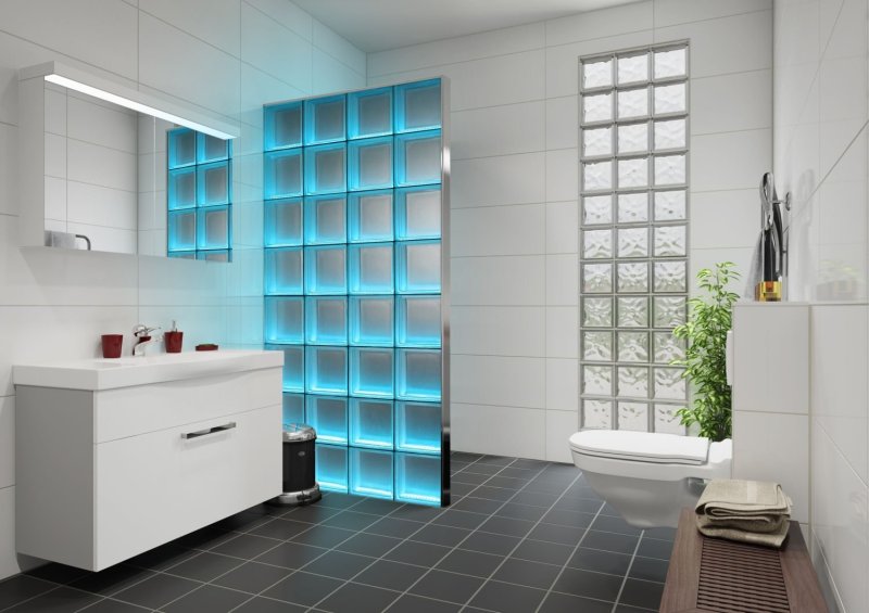 Shower cabin of glass blocks