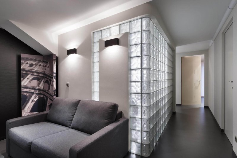 Glass blocks in the interior of the apartment