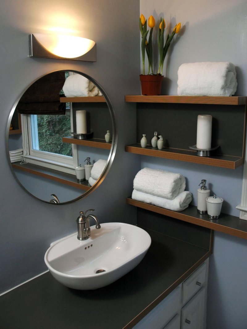 Shelf above the sink in the bathroom