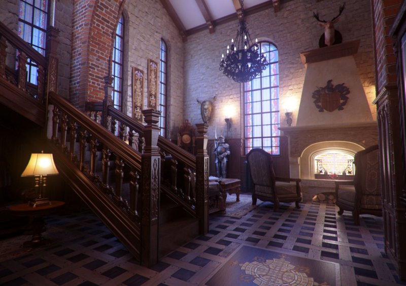 Tudor Gothic mansion interior