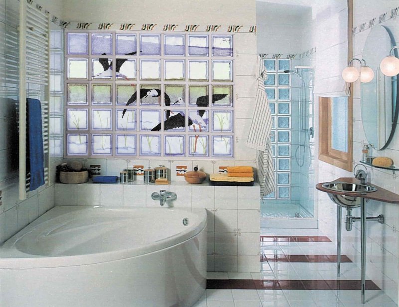 Glass blocks in the interior of the bathroom