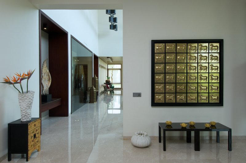 Wall of glass blocks in the interior