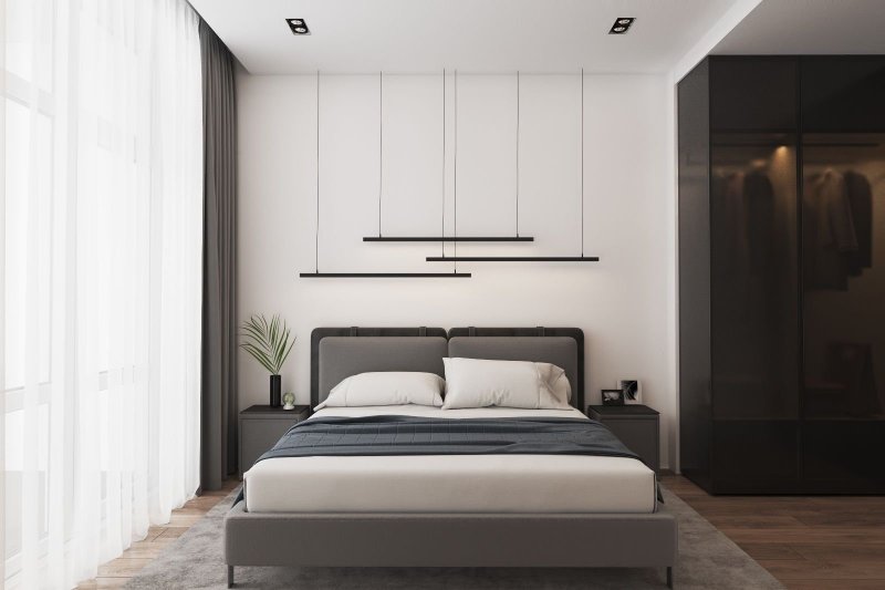 The bedroom in the modern style of minimalism