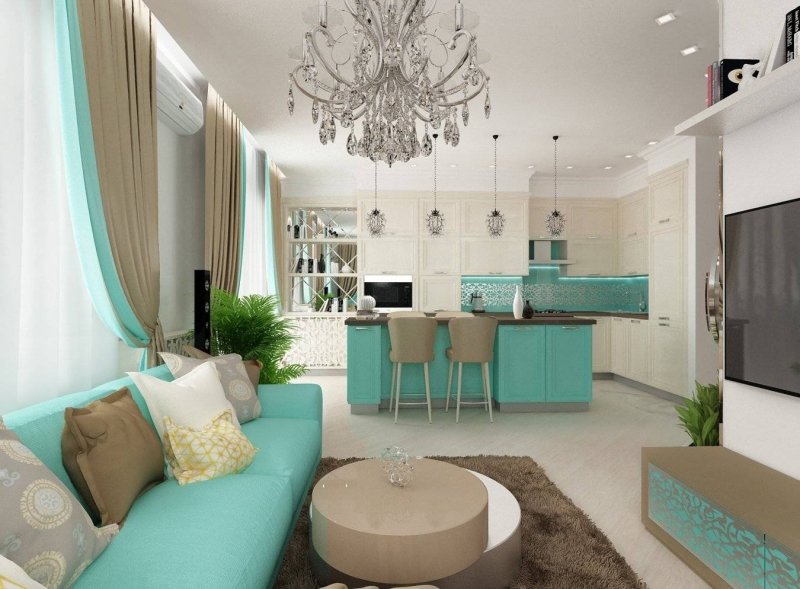 Living room in mint tones