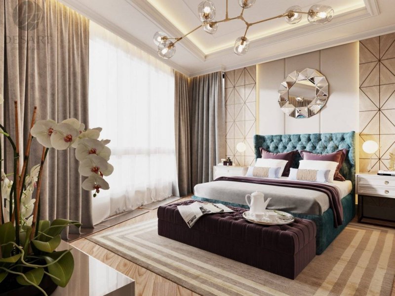 Beautiful interior of the bedroom in a modern style