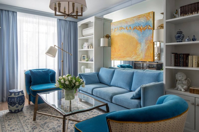 Living room in blue tones