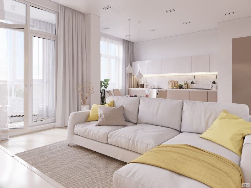 Living room in a modern style in light colors