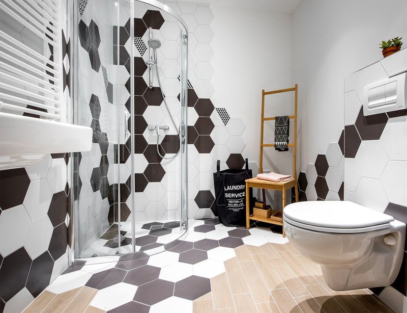 Bathroom design with hexagonal tiles