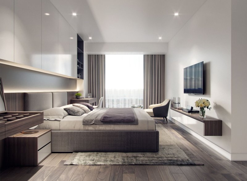 The interior of the bedroom in modern