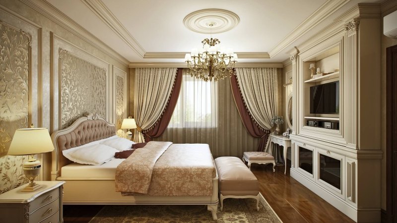 The interior of the bedroom in the classic style