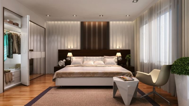 The modern interior of the bedroom