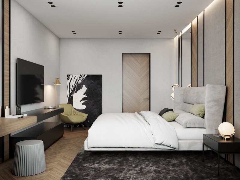 The design of the bedroom in the modern style of minimalism