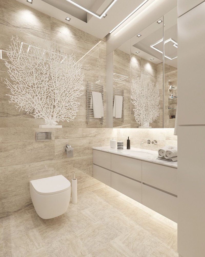 The interior of the bathroom in light colors