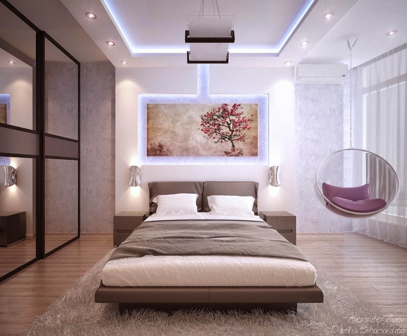 The interior of the bedroom in modern