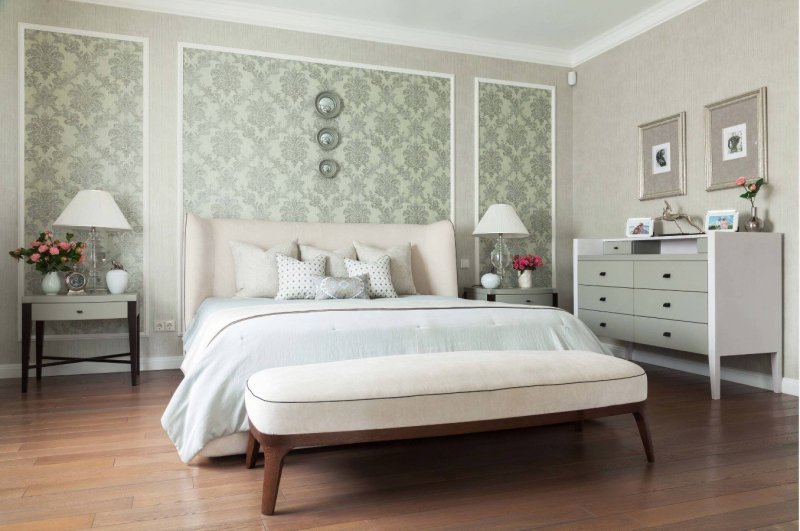 Bedroom interior with wallpaper