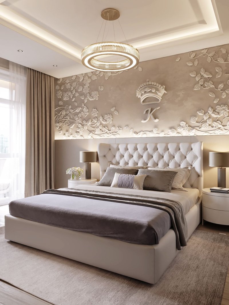 Moldings in the bedroom in a modern style