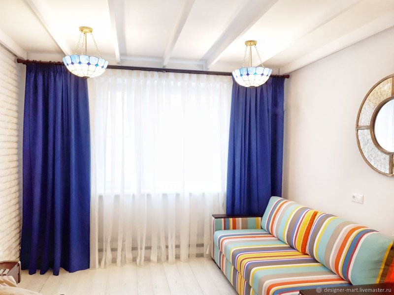 Blue curtains in the interior