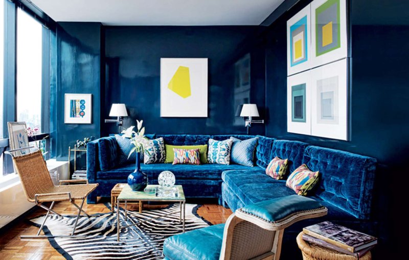 Blue sofa in the interior