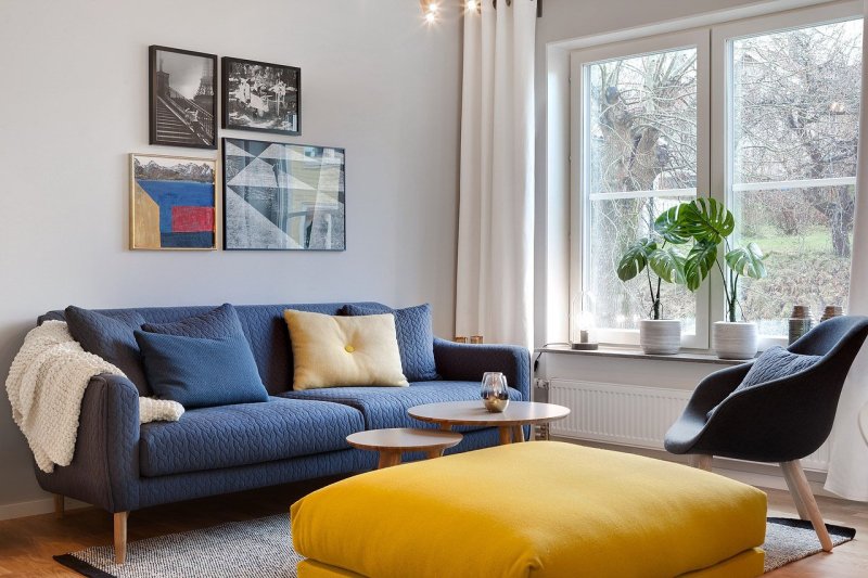 Gray blue sofa in the interior