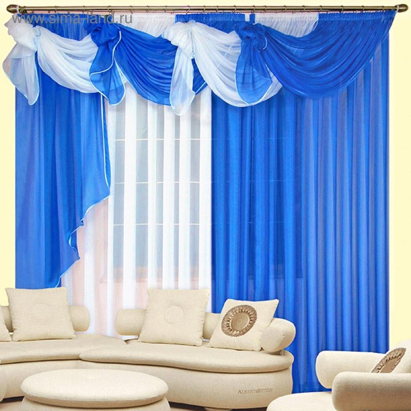 Blue curtains in the interior