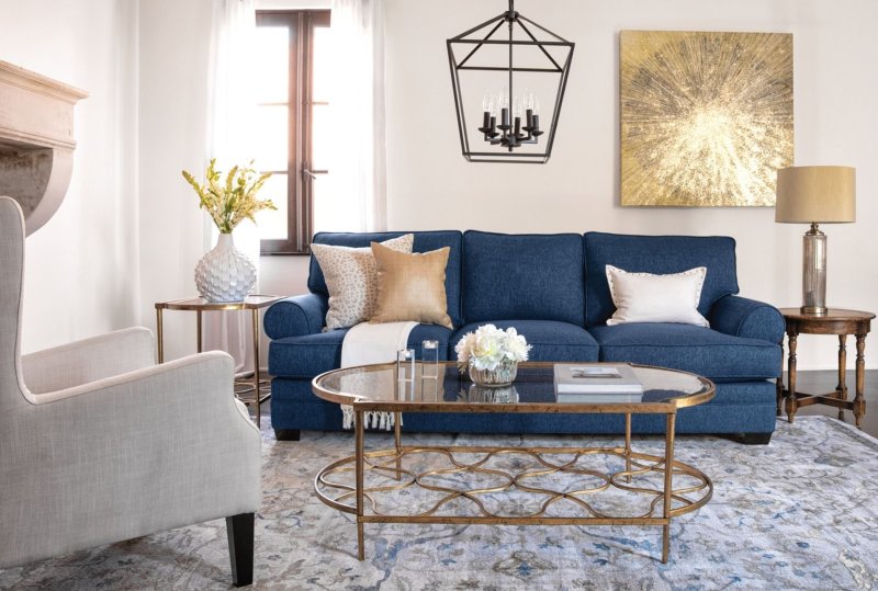 Gray blue sofa in the interior