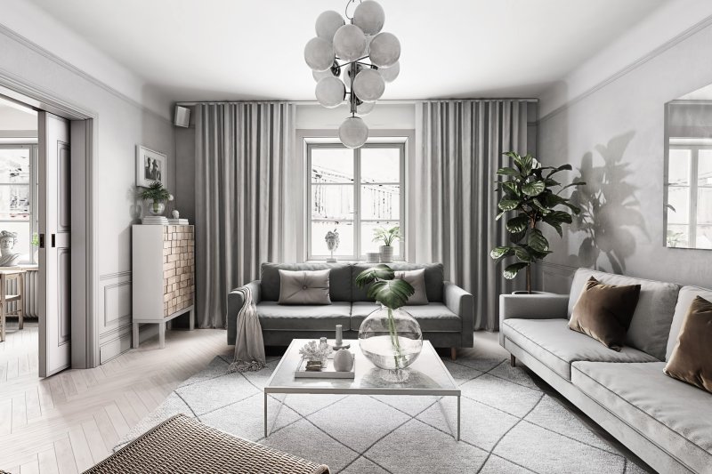 Living room interior in gray tones