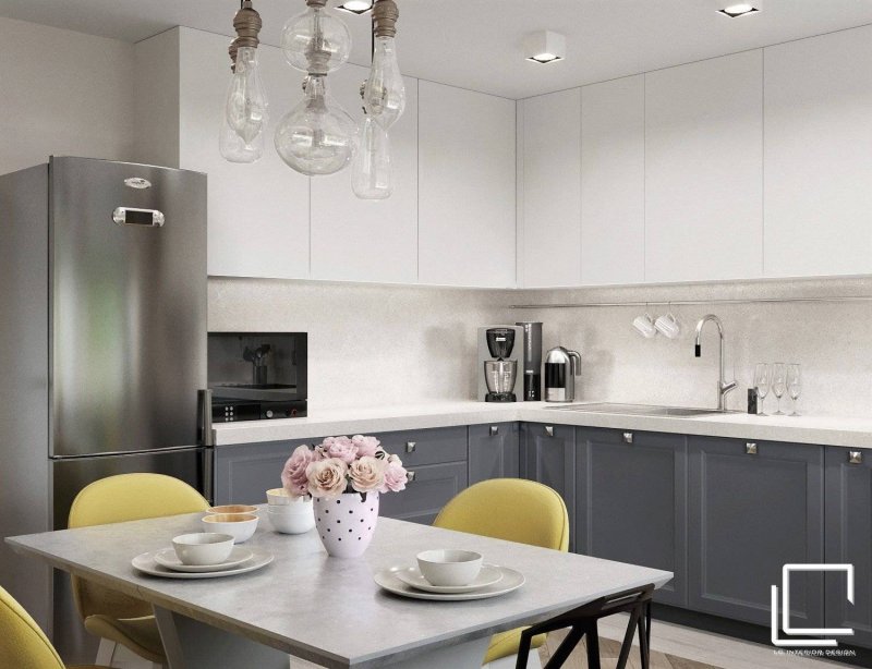 Gray kitchen in the interior