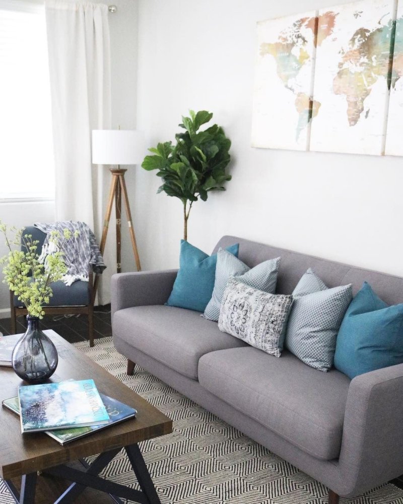 Gray blue sofa in the interior