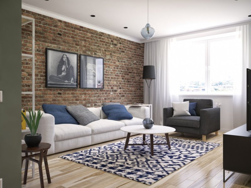 Brick wall in the interior of the living room