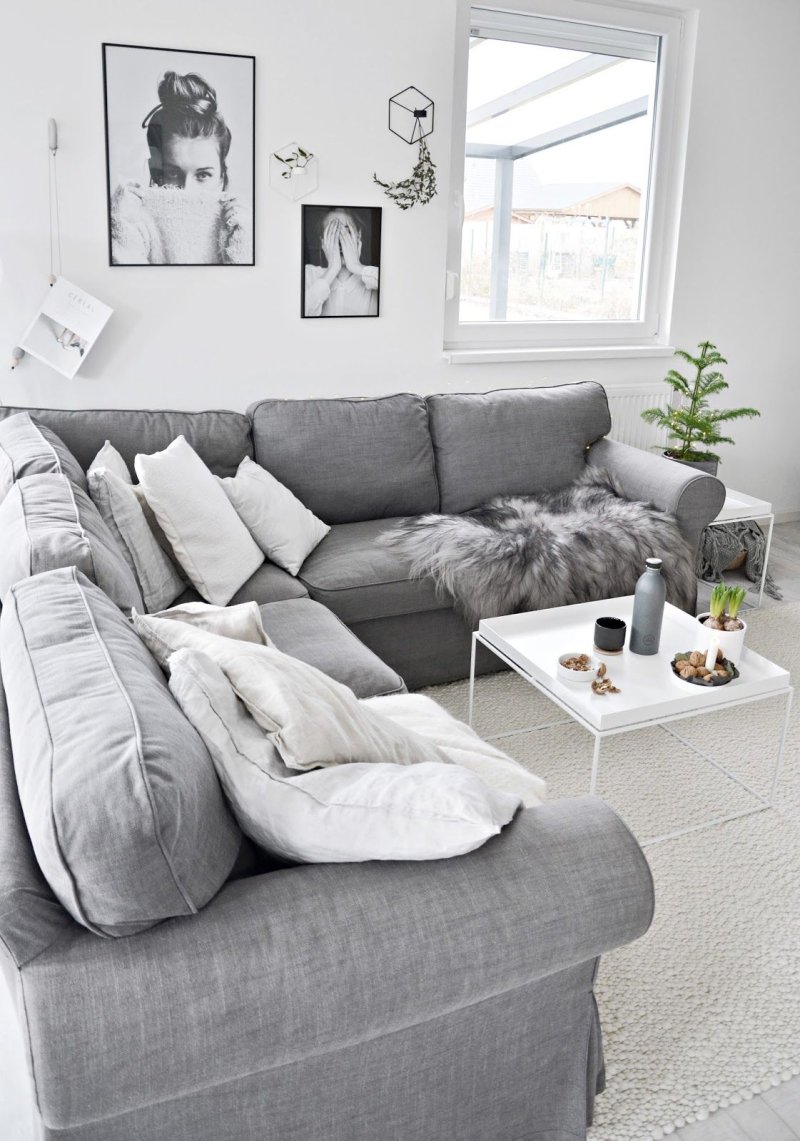 Gray sofa in the interior