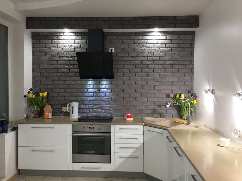 Decorative brick in the interior of the kitchen