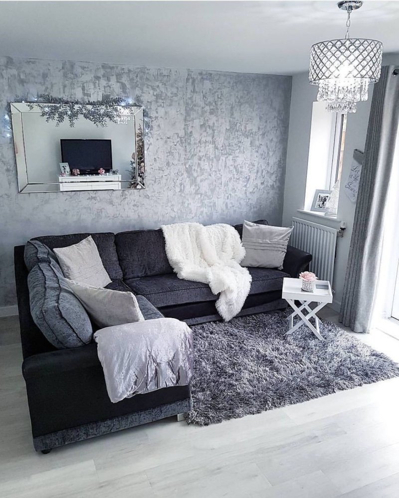 Gray white interior of the living room