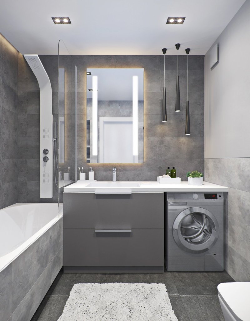 The design of the bathroom is gray