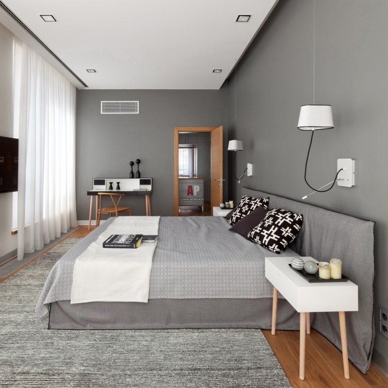 The gray color of the room