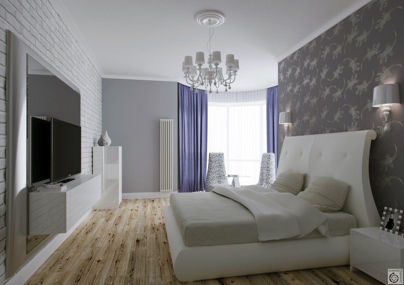 The interior of the bedroom in a modern style in light colors