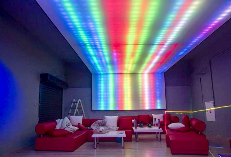 LED strips on the ceiling