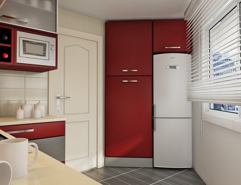 Small kitchen design with a refrigerator