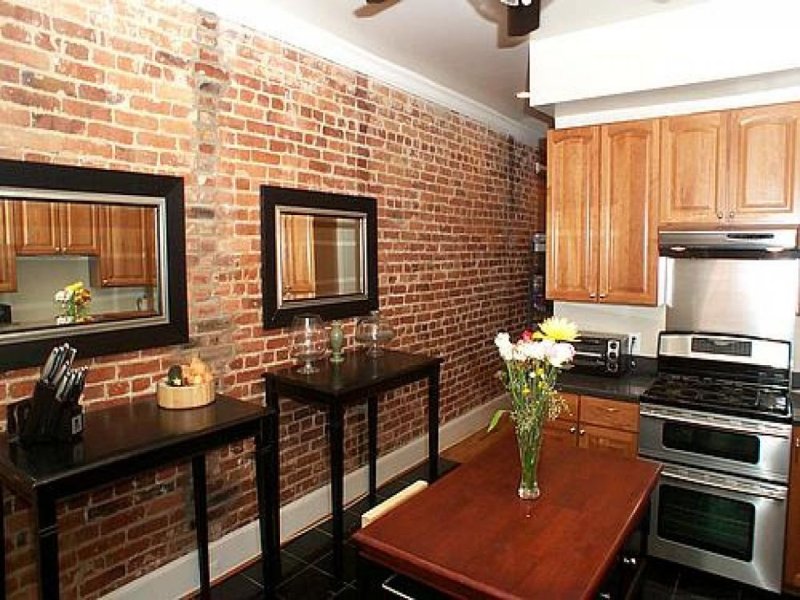 Brick wall in the interior of the kitchen