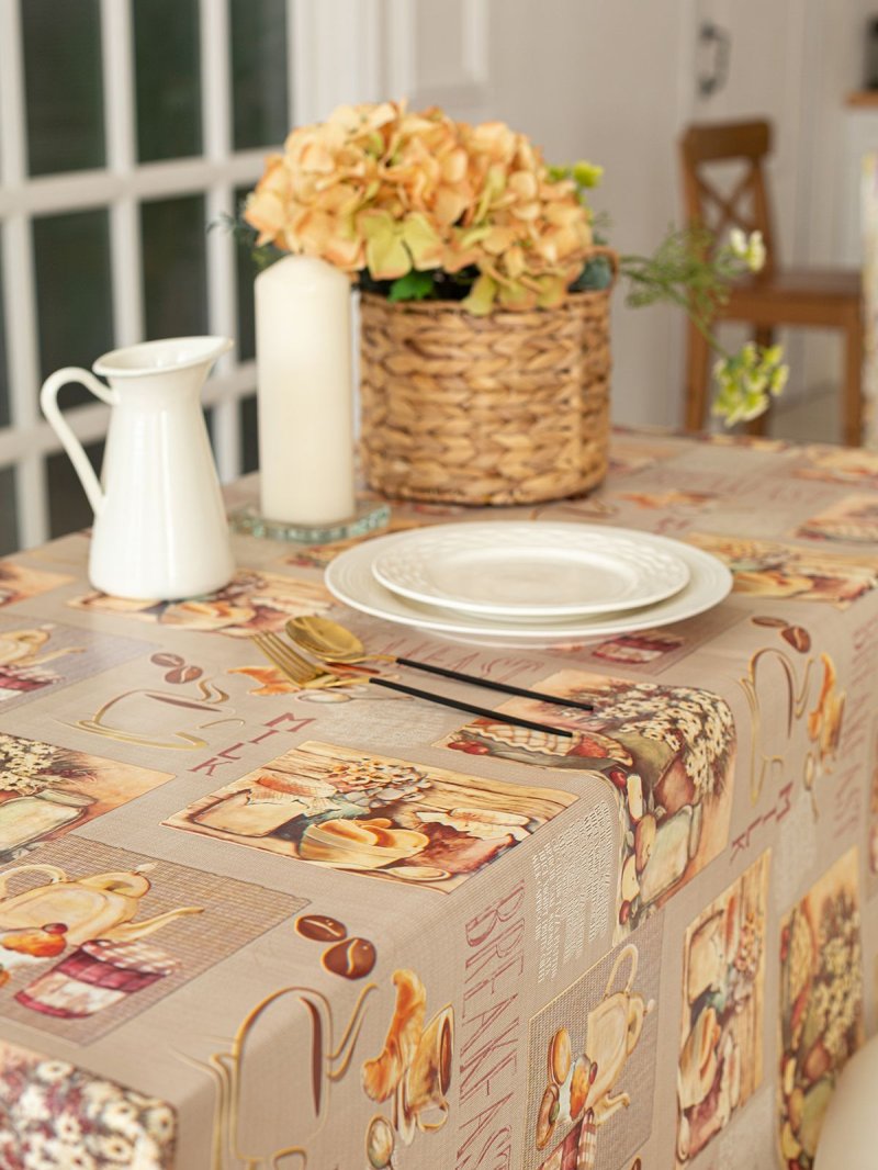 Oilcloth tablecloth on the table