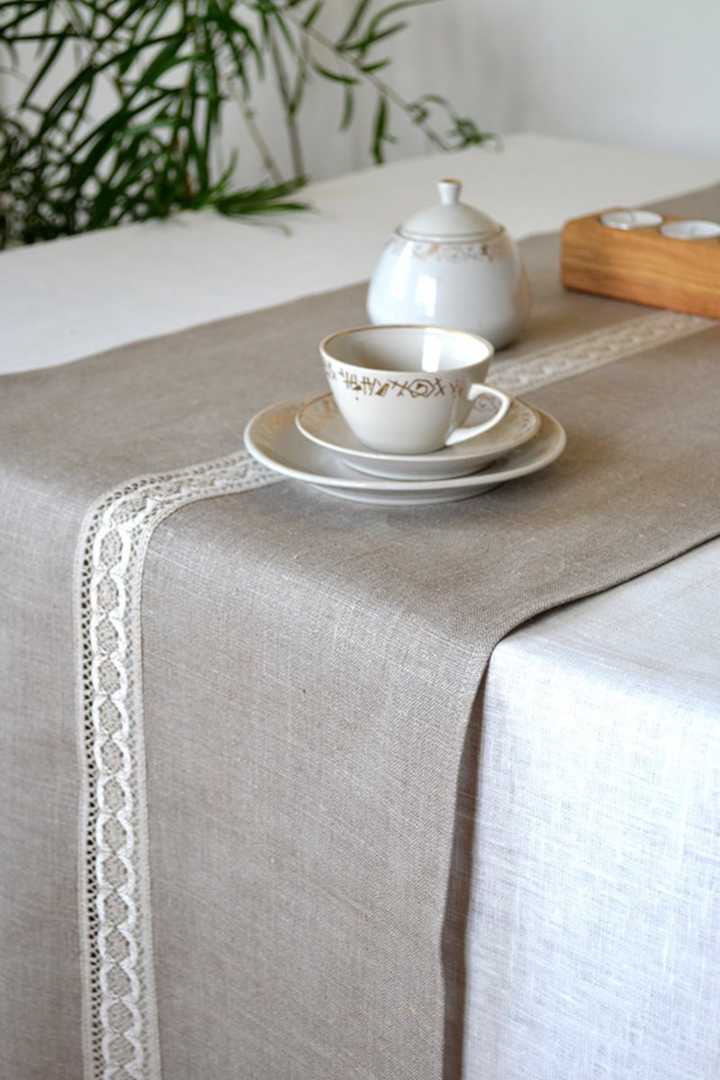 Linen tablecloth with a path